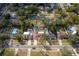 Neighborhood aerial view displaying properties with pools, fences, and lush greenery near water features at 13508 Greenleaf Dr, Tampa, FL 33613