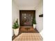 Front entrance featuring double doors, stylish tile flooring, a tree-themed doormat, and decorative potted plants at 4706 Shale Pl, Tampa, FL 33615