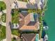 Stunning overhead view of a house with a pool, lush landscaping, and boat dock on a canal at 4930 60Th S Ave, St Petersburg, FL 33715