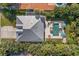 Aerial view of a modern luxury home with a gray roof, private pool, and tropical landscaping at 140 Miramar Ne Blvd, St Petersburg, FL 33704