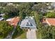 Beautiful aerial view of a single-Gathering home featuring a metal roof, lush landscaping, and neighborhood trees at 140 Miramar Ne Blvd, St Petersburg, FL 33704