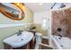 Cozy bathroom with a vintage sink and a shower-tub combo, blending style and functionality at 185 New England Ave # 33, Palm Harbor, FL 34684