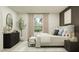Chic bedroom featuring a stylish dresser, decorative plants, and a comfortable bench at 10248 Purple Leaf Ct, Riverview, FL 33578
