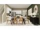 Modern dining room featuring a table with chairs, a kitchen with white cabinets, and contemporary decor at 12718 Crystal Jade Way, Parrish, FL 34219