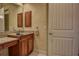 Bathroom with granite countertop, wood cabinets, and a large mirror at 109 Wateredge Ct, Safety Harbor, FL 34695