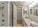 Clean bathroom with a shower/tub combo and vanity at 105 Island Way # 121, Clearwater Beach, FL 33767