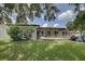 Landscaped backyard featuring a deck and lush lawn at 2098 Swan Ln, Safety Harbor, FL 34695