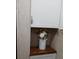 White bathroom cabinet with wood countertop, and decorative vase at 1401 W Spencer St, Plant City, FL 33563