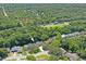 Aerial view of single Gathering home with pool and lush landscaping, located in a quiet residential neighborhood at 12912 Willoughby Ln, Hudson, FL 34667