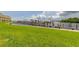 Private boat dock is conveniently located right outside your door and has lush green grass around it at 163 Brent Cir, Oldsmar, FL 34677