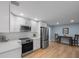 Modern kitchen with white shaker cabinets, quartz countertops, and stainless steel appliances at 1995 Arvis E Cir, Clearwater, FL 33764