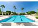 Community pool with mature palm trees and a covered lounging area at 1170 Gulf Blvd # 1005, Clearwater Beach, FL 33767