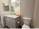 Bathroom with single vanity and gray cabinets at 5930 Precious View Ct, New Port Richey, FL 34655