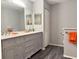 Modern bathroom with double vanity and gray cabinets at 5930 Precious View Ct, New Port Richey, FL 34655