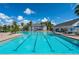 Large pool surrounded by sun umbrellas and palm trees, perfect for relaxing and enjoying sunny days at 19395 Sheltered Hill Dr, Brooksville, FL 34601