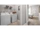 Convenient laundry room with washer, dryer, and shelving at 10005 Zennia Ln, Parrish, FL 34219