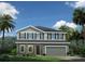 Two-story house featuring gray siding, dark windows, and a two-car garage at 10009 Zennia Ln, Parrish, FL 34219