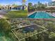 Property montage showcasing the home exterior, backyard pool, and aerial view with property lines at 7376 Fall St, Brooksville, FL 34613