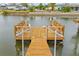 Wooden dock with benches and walkway over water at 13822 Judy Ave, Hudson, FL 34667