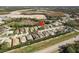 Aerial view showcasing the home's location within a residential neighborhood at 14120 Whitecap Ave, Hudson, FL 34667