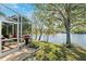 Landscaped backyard with lake view and screened patio at 4886 Westchester Ct, Oldsmar, FL 34677