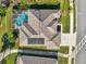 House with solar panels and pool from above at 7302 Melogold Cir, Land O Lakes, FL 34637