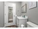 Updated bathroom with white vanity, quartz countertop, and walk-in shower at 10620 Salamanca Dr, Port Richey, FL 34668