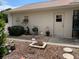 Landscaped side yard with storage shed and pathway at 13219 Greenview Ct, Hudson, FL 34669