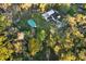 Aerial view showing home, pool, and surrounding trees at 21000 Nina Ln, Brooksville, FL 34601