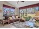 Sunroom with golf course view and leather seating at 2595 Royal Liverpool Dr, Tarpon Springs, FL 34688