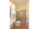 Bathroom with shower and tile flooring at 4634 Mapletree Loop, Wesley Chapel, FL 33544
