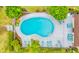 Aerial view of community pool with lounge chairs at 1355 Powderpuff Dr # 908, Dunedin, FL 34698