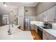 Modern kitchen with stainless steel appliances and white cabinets at 1413 Morning Rose Pl, Trinity, FL 34655