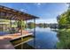 Scenic lakefront view with a private dock at 1523 Fishing Lake Dr, Odessa, FL 33556