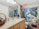Bathroom with light wood vanity, sink, and turtle shower curtain at 18923 Rolling Oak Dr, Hudson, FL 34667