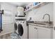 Convenient laundry room with washer, dryer, and utility sink at 3215 Rose Arbor Dr, Hernando Beach, FL 34607