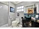 Modern bathroom with glass shower and updated vanity at 8809 Shoemaker Ln, Hudson, FL 34667