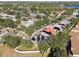 Aerial view of a residential neighborhood with houses featuring solar panels at 609 Salt Lake Dr, Tarpon Springs, FL 34689