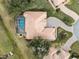 Property with pool and landscaped grounds; bird's eye view at 9090 Alexandria Dr, Weeki Wachee, FL 34613