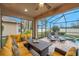 Screened patio with pool, hot tub, and yellow couch set at 9323 Bella Vita Cir, Land O Lakes, FL 34637