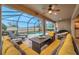 Screened patio with pool and yellow couch set at 9323 Bella Vita Cir, Land O Lakes, FL 34637