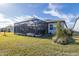 Large backyard featuring a screened patio and landscaping at 18879 Sailors Delight Pass, Land O Lakes, FL 34638