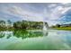 Serene community lake with a water fountain at 7267 Prince George Ct, Spring Hill, FL 34606