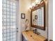 Bathroom with unique sink and patterned door at 20200 Lace Cascade Rd, Land O Lakes, FL 34637