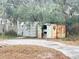 A weathered shed sits in the backyard, showing signs of age and unique character at 11751 Bruin Dr, New Port Richey, FL 34654