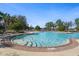 A community pool features a wading area with shallow steps surrounded by lounge chairs and verdant palm trees at 13357 Marble Sands Ct, Hudson, FL 34669