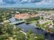 An aerial view showing commercial buildings situated on a riverfront surrounded by verdant landscapes in a suburban neighborhood at 5640 Ferguson Ct # 2208, New Port Richey, FL 34652