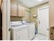 Functional laundry room with washer, dryer, and storage cabinets at 1358 Newhope Rd, Spring Hill, FL 34606