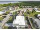 A high definition aerial shot of the property showing the surrounding neighborhood and nearby waterfront at 3640 Richboro Dr, Holiday, FL 34691