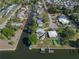 Aerial view of the waterfront community with canal access, showcasing homes with docks and water access, and waterway system at 7235 Maryland Ave, Hudson, FL 34667